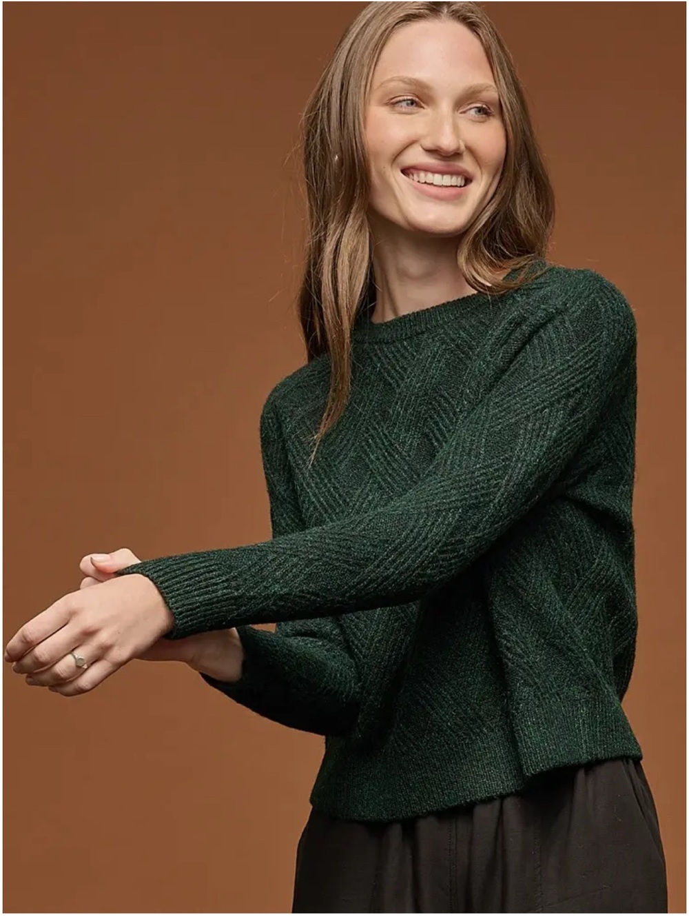 NWT Tradlands Orchard Textured Crewneck Sweater Evergreen S